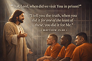 Jesus teaching about visiting those in prison – Matthew 25:36